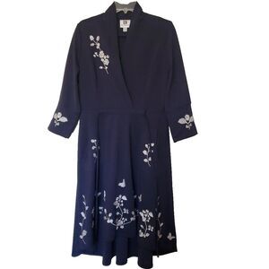 Vicky and Lucas Elegant Navy Blue Floral Embroidered Maxi Coat Dress‎ Womens XL